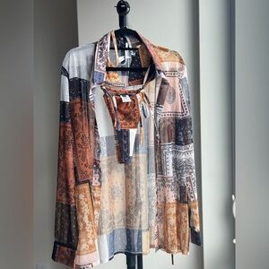 Fashion Nova Country Girl 3-Piece Paisley Bikini & Sheer Cover-Up Set